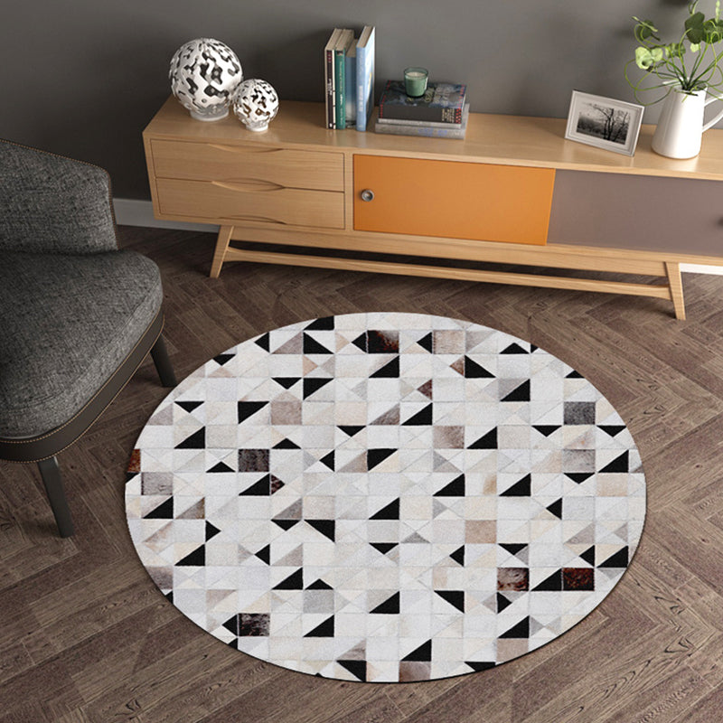 Multicolor Wood Look Geometric Rug Cowhide Modern Rug Stain Resistant Non-Slip Backing Rug for Home