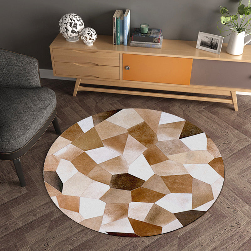 Multicolor Wood Look Geometric Rug Cowhide Modern Rug Stain Resistant Non-Slip Backing Rug for Home