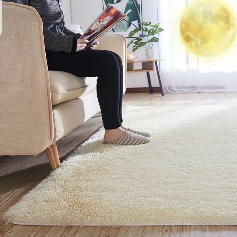 Fluffy Plain Rug Multi Colored Casual Rug Synthetics Washable Pet Friendly Anti-Slip Rug for Living Room