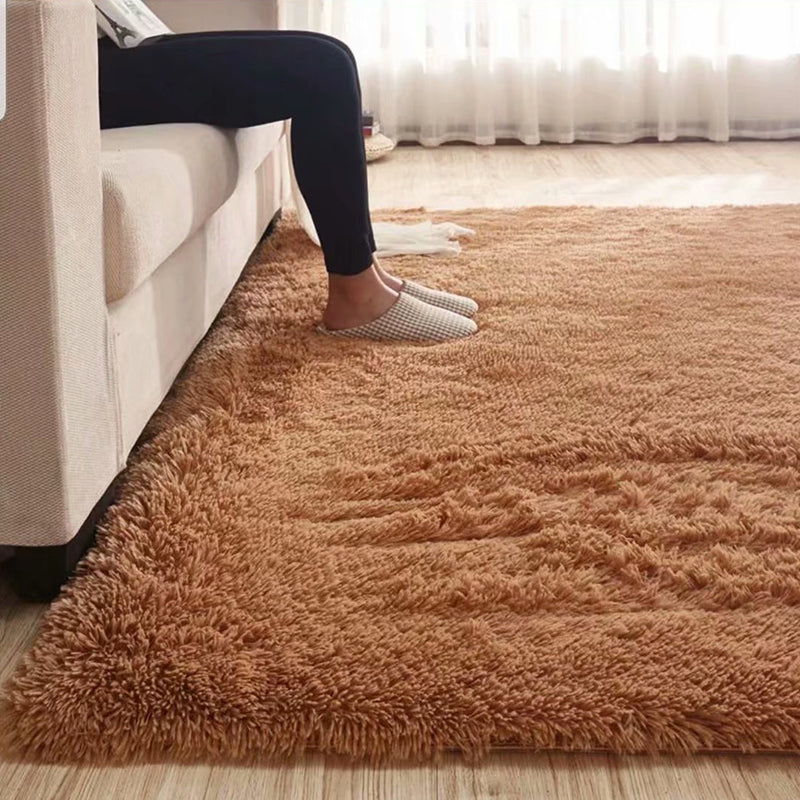 Fluffy Plain Rug Multi Colored Casual Rug Synthetics Washable Pet Friendly Anti-Slip Rug for Living Room