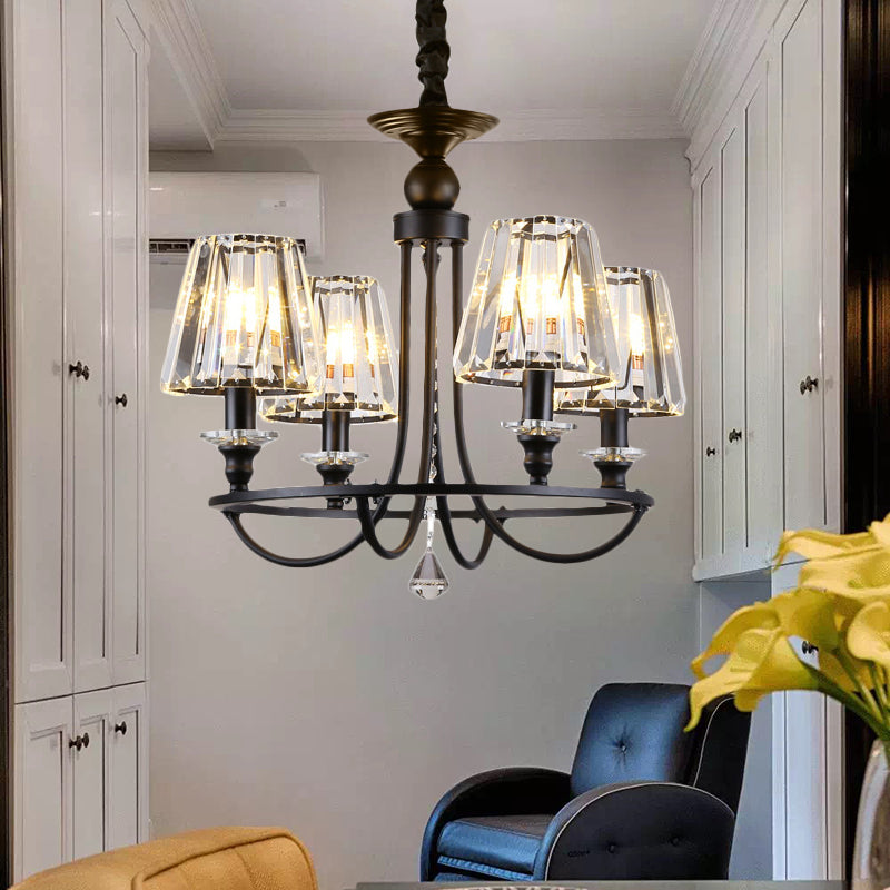 Luz de lámpara de lámpara cónica moderna Cristal de luz 4/6/8 Luces colgantes de techo en negro
