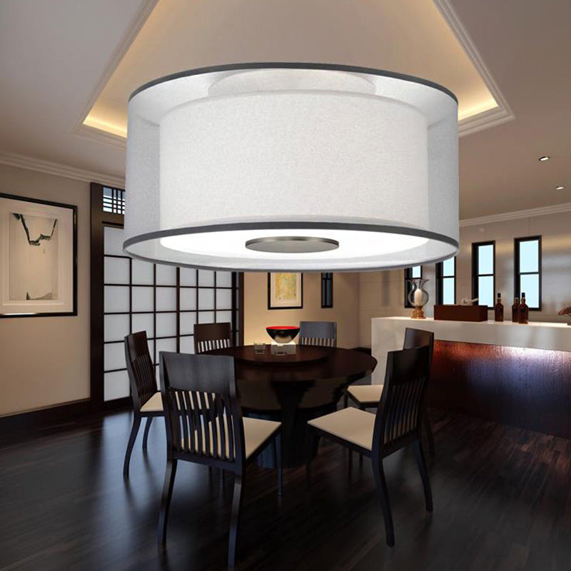 4 Lights Drum Flush Mount Lamp Classical White Fabric Ceiling Light Fixture, 16"/19.5”/23.5" Wide