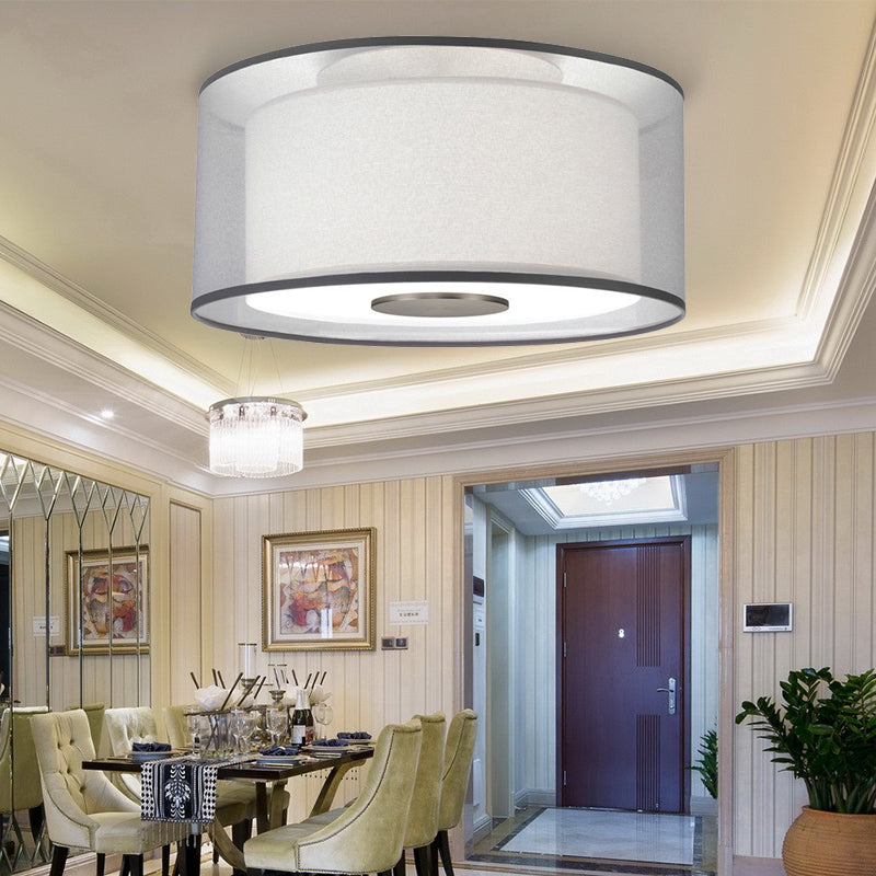 4 Lights Drum Flush Mount Lamp Classical White Fabric Ceiling Light Fixture, 16"/19.5”/23.5" Wide