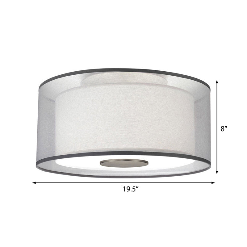 4 Lights Drum Flush Mount Lamp Classical White Fabric Ceiling Light Fixture, 16"/19.5”/23.5" Wide