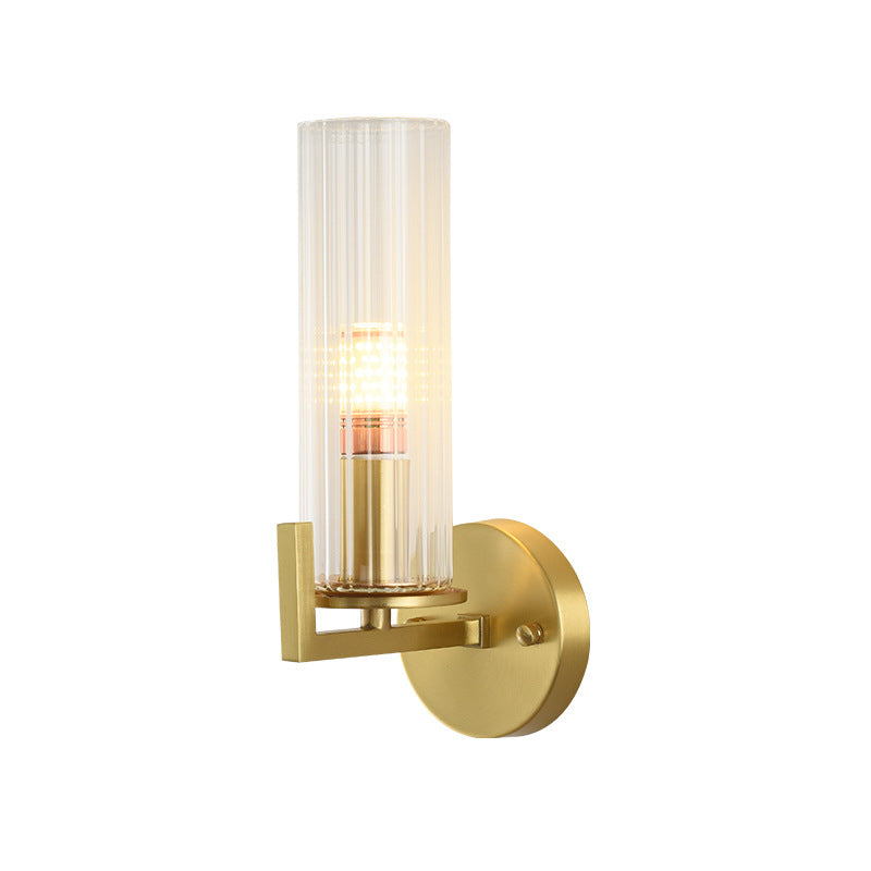 Crystal Cylindrical Wall Sconce Modernism 1 Light Brass Sconce Light Fixture for Bedroom