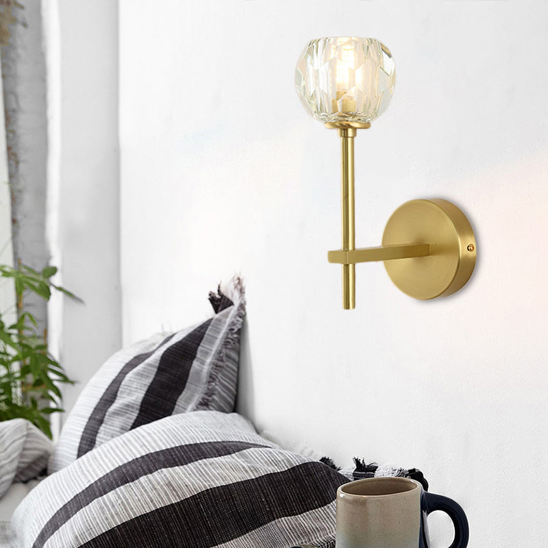 Minimalismus 1 Leicht Wandmontierte Beleuchtung Messing Facettenleuchte mit Kristallschatten facettiert