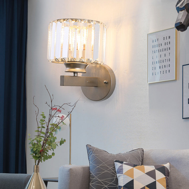 Nickel Drum Gronce Light Mur Contemporain 1 Éclairage mural en cristal clair pour chambre à coucher