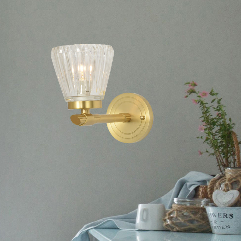 Crystal Cone Wall Sconce Modernism 1 Light Brass Sconce Light Fixture for Bedside