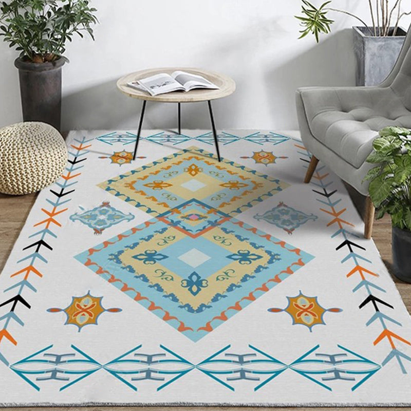 Bohemian Home Area Rug Multi Colored Print Rug Polypropylene Non-Slip Washable Stain Resistant Indoor Rug
