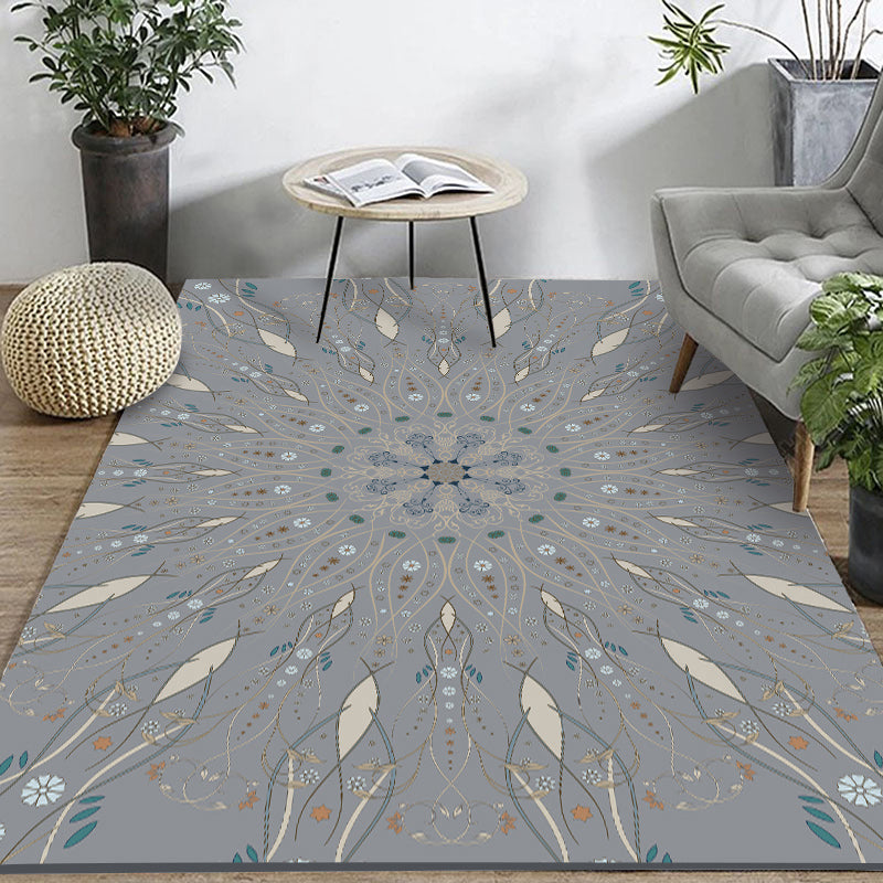 Bohemian Home Area Rug Multi Colored Print Rug Polypropylene Non-Slip Washable Stain Resistant Indoor Rug