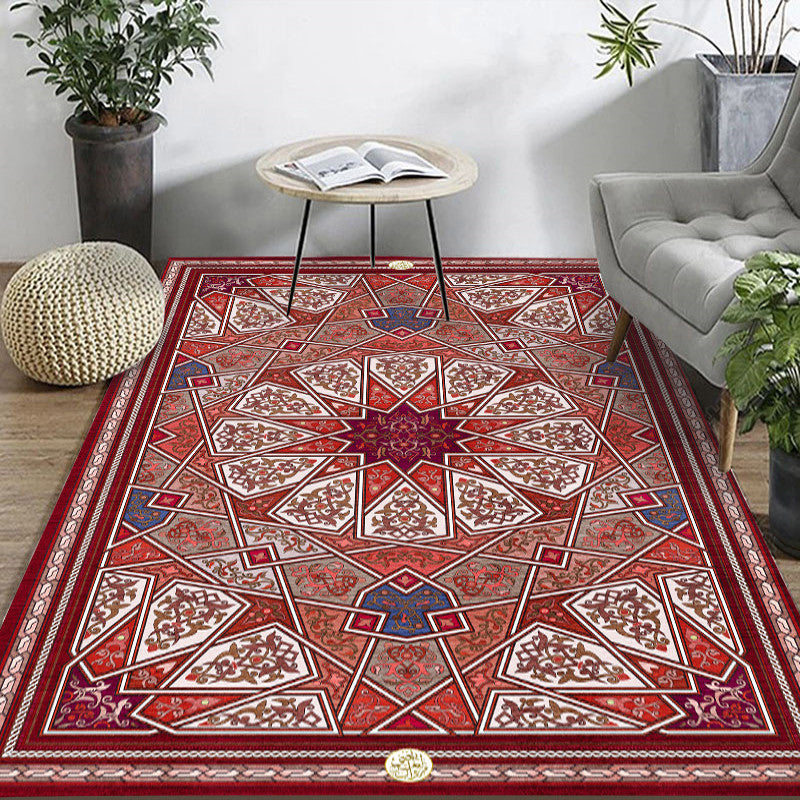 Bohemian Home Area Rug Multi Colored Print Rug Polypropylene Non-Slip Washable Stain Resistant Indoor Rug