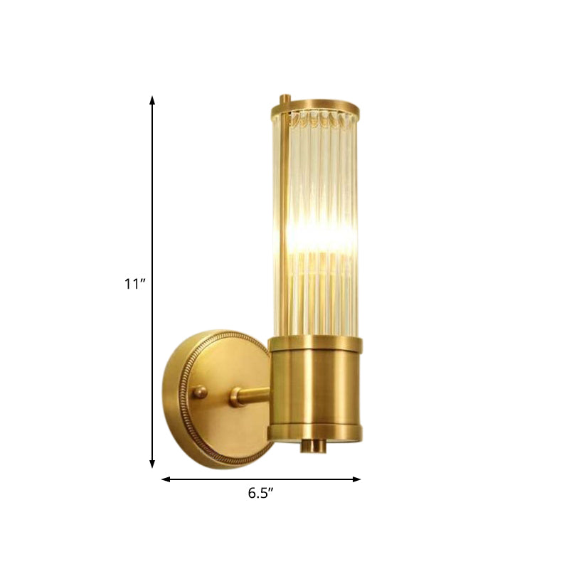 1/2 Lights Hallway Wall Sconce Lighting Contemporary Brass Wall Mount Light Fixture with Cylinder Crystal Shade