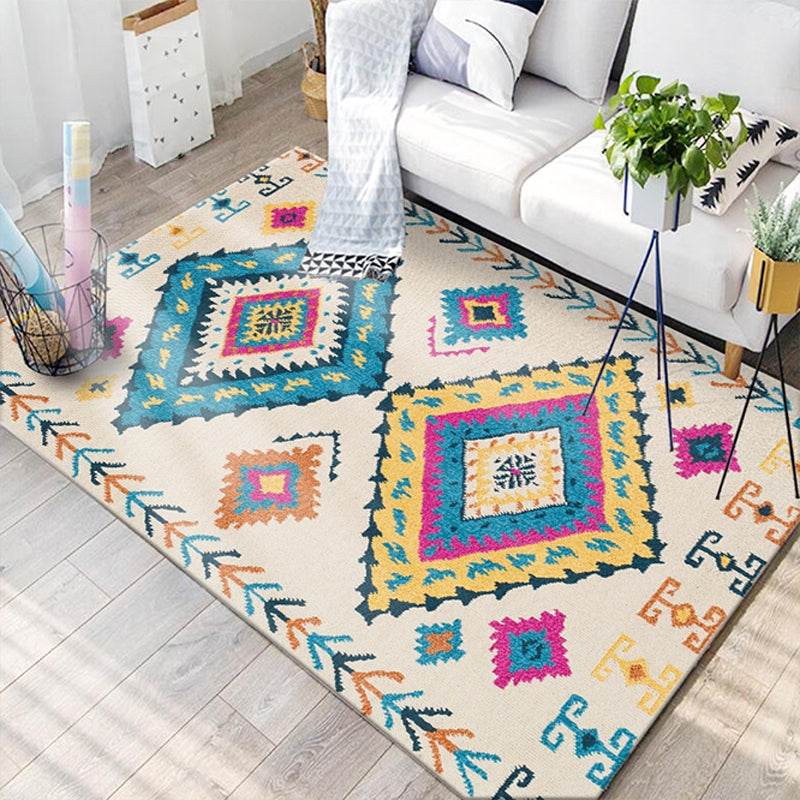Southwestern Tribal Print Rug Multi Colored Polypropylene Rug Anti-Slip Pet Friendly Washable Rug for Family Room