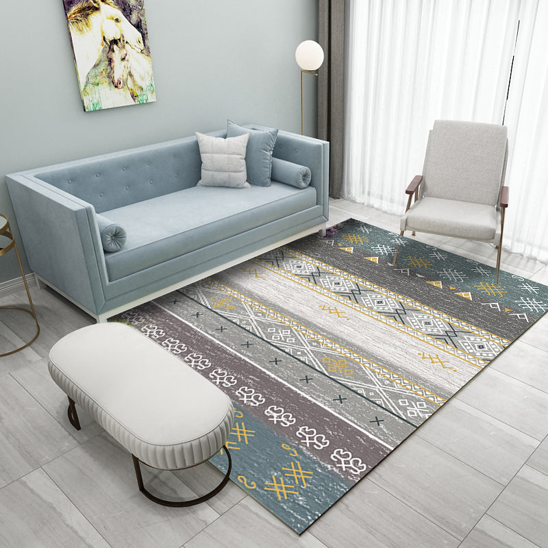 Southwestern Tribal Print Rug Multi Colored Polypropylene Rug Anti-Slip Pet Friendly Washable Rug for Family Room