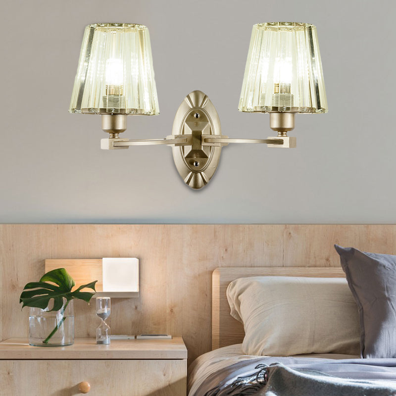 Gold Tapered Flush Mount Wall Sconce Nordic 1/2 Lights Crystal Wall Light Fixture for Bedside