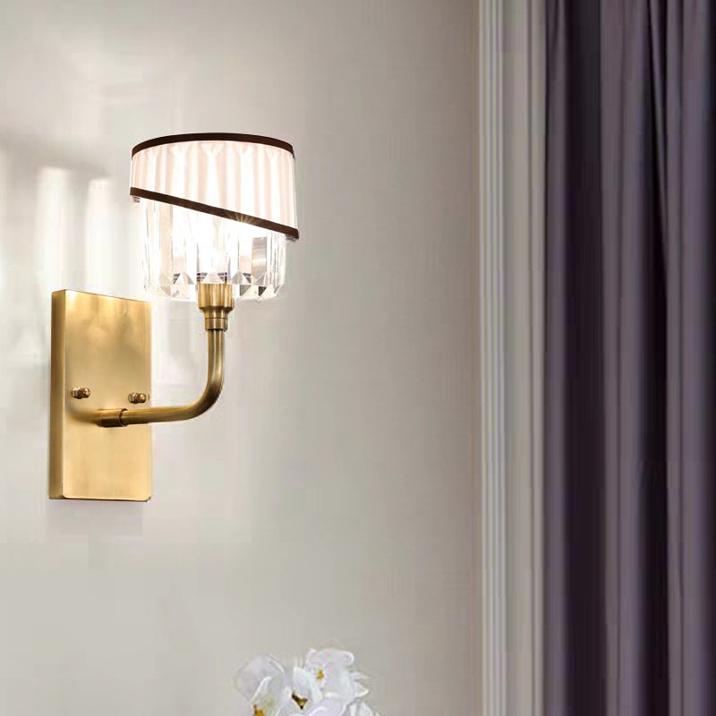 Brass Cilindro SCONCE Light Wall Contemporary 1 Light Crystal Wall Montated Lighting con braccio curvo