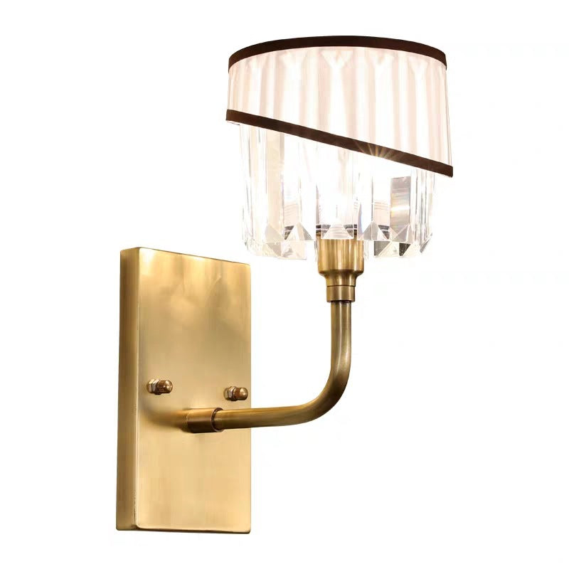 Brass Cilindro SCONCE Light Wall Contemporary 1 Light Crystal Wall Montated Lighting con braccio curvo