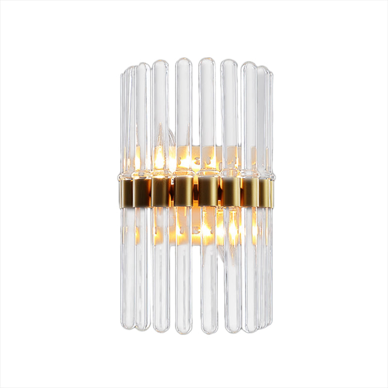 2 Lights Living Room Wall Sconce Lighting Contemporary Brass Wall Mount Light Fixture with Pipe Crystal Shade