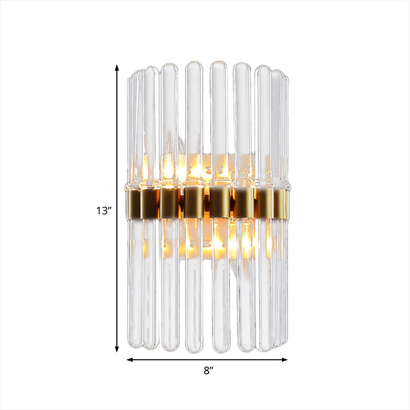 2 Lights Living Room Wall Sconce Lighting Contemporary Brass Wall Mount Light Fixture with Pipe Crystal Shade