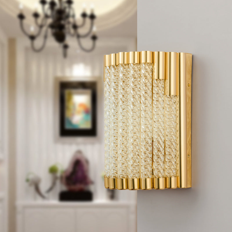 Retro 2 Lights Wall Mounted Lighting Gold Tube Sconce Light Fixture with Crystal Shade