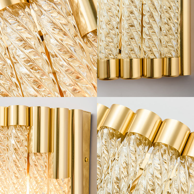 Retro 2 Lights Wall Mounted Lighting Gold Tube Sconce Light Fixture with Crystal Shade