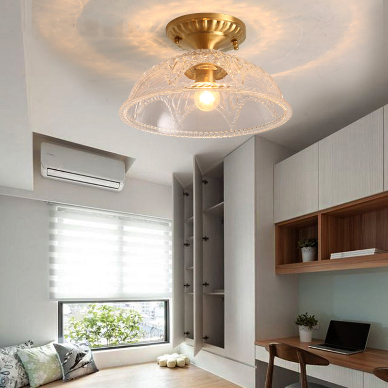 1 Light Ceiling Lighting Classic Dome Crystal Semi Flush Mount Light in Brass for Living Room