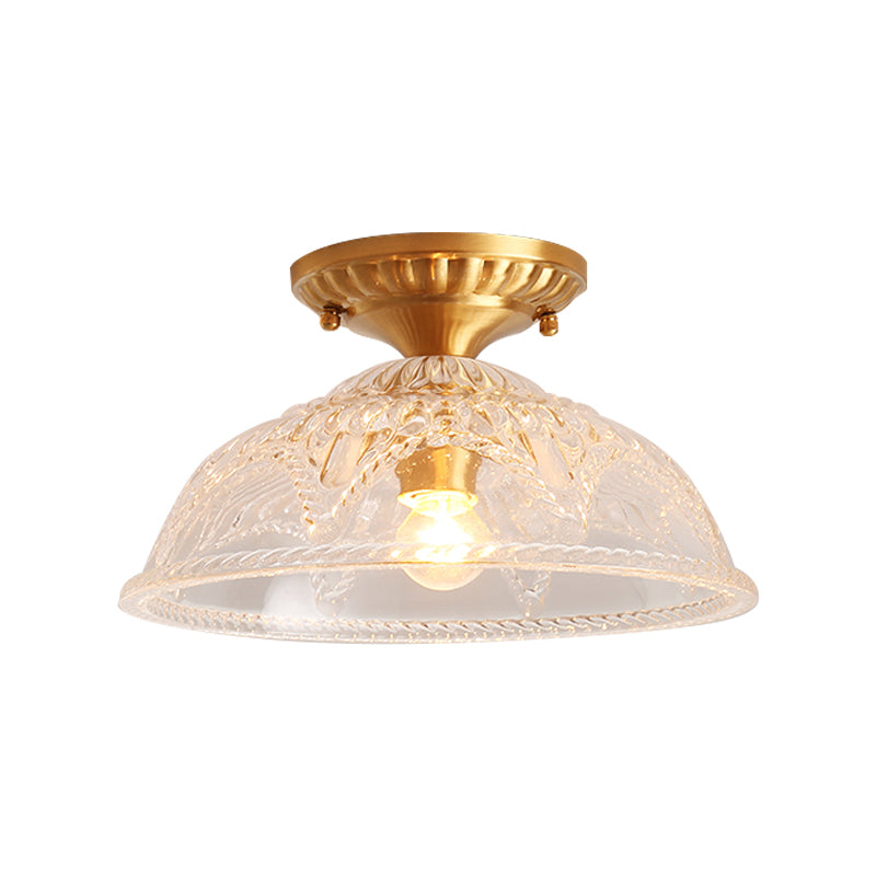 1 Light Ceiling Lighting Classic Dome Crystal Semi Flush Mount Light in Brass for Living Room
