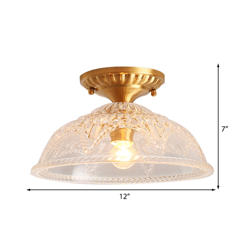 1 Light Ceiling Lighting Classic Dome Crystal Semi Flush Mount Light in Brass for Living Room