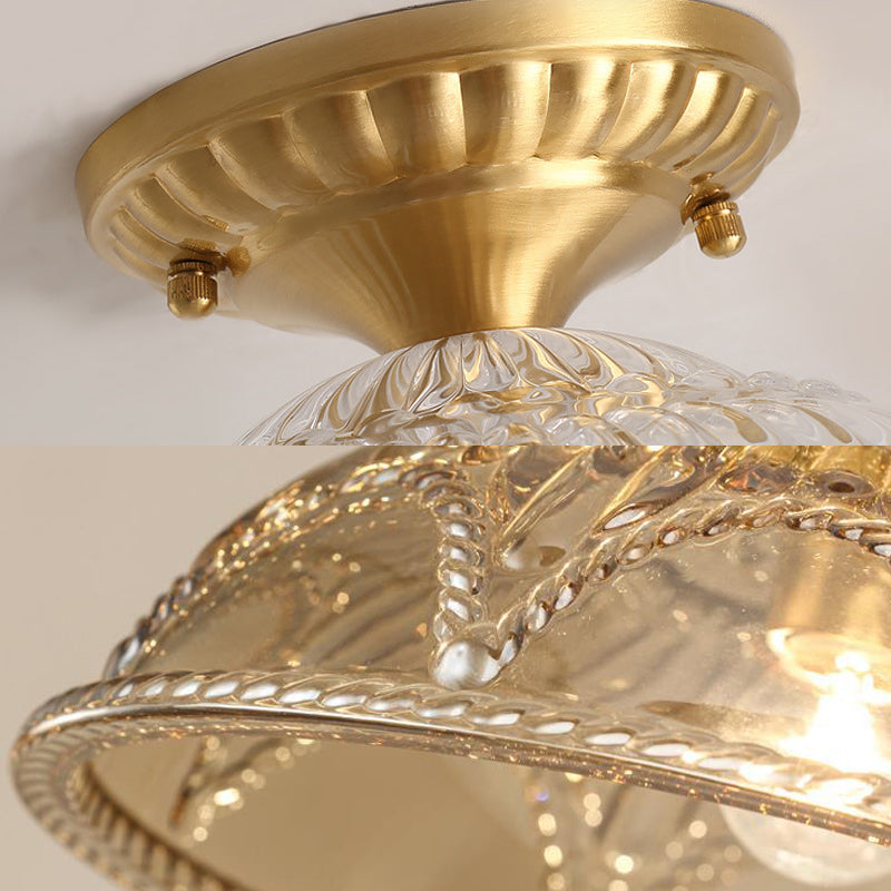 1 Light Ceiling Lighting Classic Dome Crystal Semi Flush Mount Light in Brass for Living Room