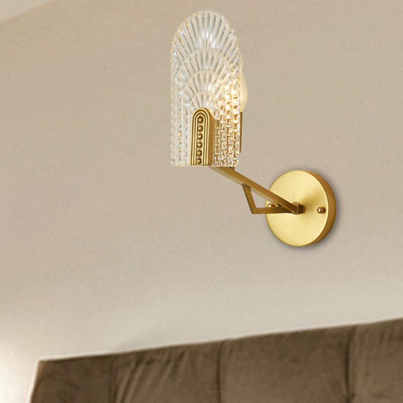 Crystal Tube/Cup/Flat Wall Mounted Lamp Minimalism 1 Light Brass Flush Wall Sconce for Bedside
