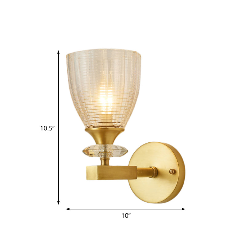 Crystal Tube/Cup/Flat Wall Mounted Lamp Minimalism 1 Light Brass Flush Wall Sconce for Bedside