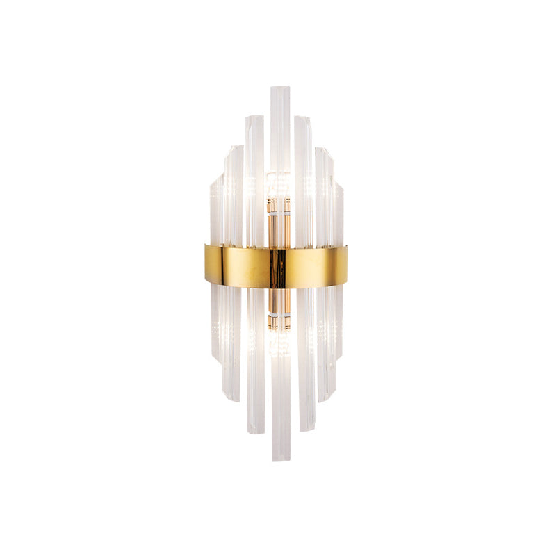 2 Lights Living Room Wall Sconce Lighting Simplicity Brass Wall Mount Light Fixture with Linear Crystal Shade