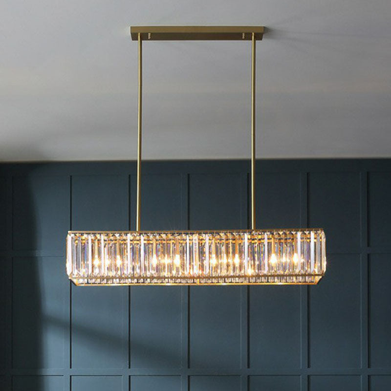 Tri-Prism Crystal Rectangle Island Light Fixture Modern Style Gold Ceiling Pendant Light