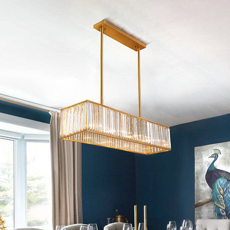 Tri-Prism Crystal Rectangle Island Light Fixture Modern Style Gold Ceiling Pendant Light