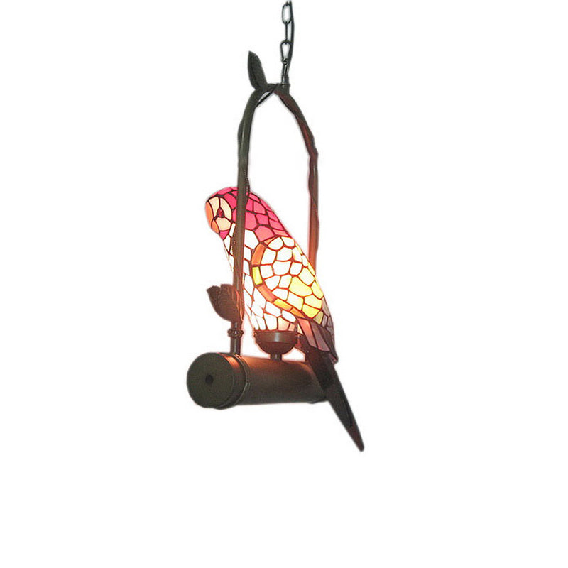 Single Chandelier Lighting Vintage Parrot Stained Glass Pendant Light for Living Room