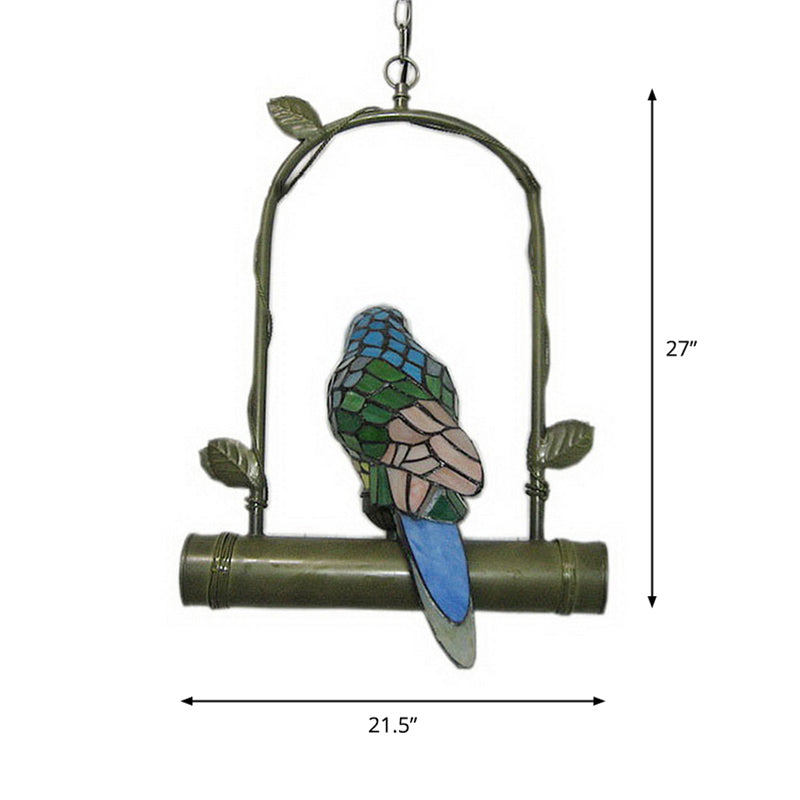 Single Chandelier Lighting Vintage Parrot Stained Glass Pendant Light for Living Room