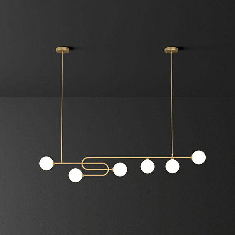 Minimalist U-Shaped Suspension Light Metal Dining Room Island Light with Ball Milky Glass Shade in Gold