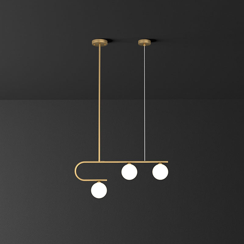 Linear Restaurant Island Pendant Light Ivory Ball Glass Postmodern LED Hanging Lamp in Gold