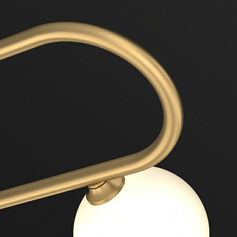 Linear Restaurant Island Pendant Light Ivory Ball Glass Postmodern LED Hanging Lamp in Gold