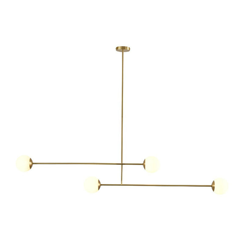 Gold Finish Parallel Pendant Light Minimalistic 4-Bulb Metallic Island Lamp with Ball Opal Glass Shade
