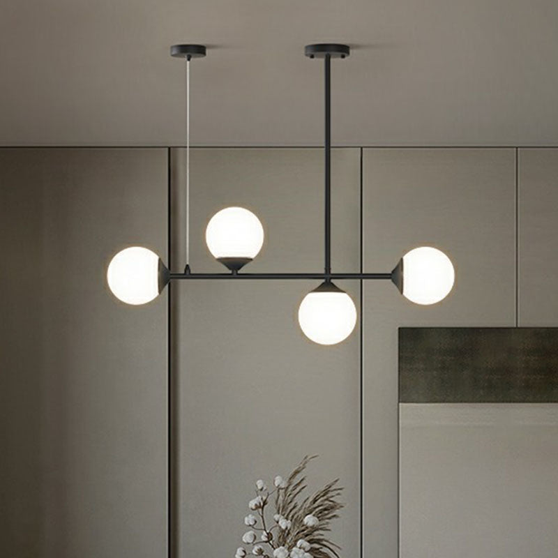 Ball Shaped Dining Room Island Pendant Opaline Glass Minimalist Hanging Light Kit