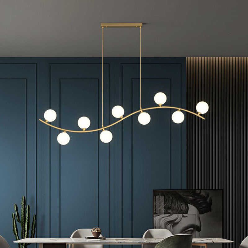 Minimalist Wavy Ceiling Pendant Milk Ball Glass Dining Room Island Lighting in Gold