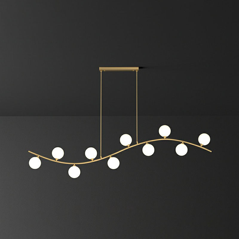 Minimalist Wavy Ceiling Pendant Milk Ball Glass Dining Room Island Lighting in Gold