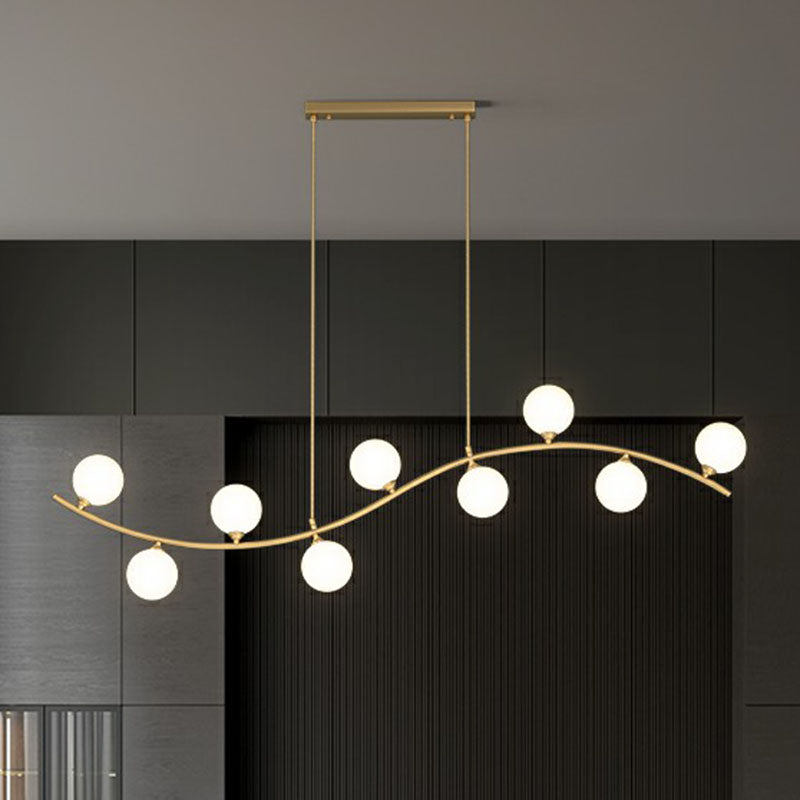 Minimalist Wavy Ceiling Pendant Milk Ball Glass Dining Room Island Lighting in Gold