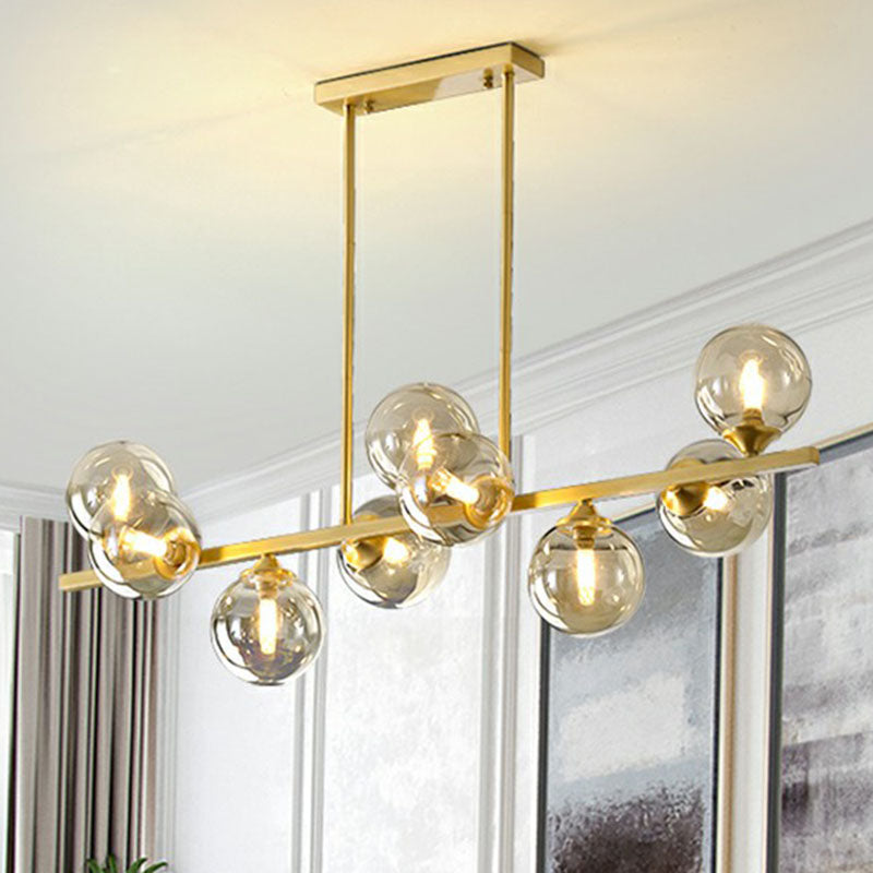 Amber Glass Ball Island Lighting Ideas Postmodern Gold Finish Hanging Lamp over Table