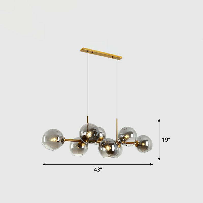 Postmodern 8-Head Island Pendant Global Hanging Light with Glass Shade for Dining Room