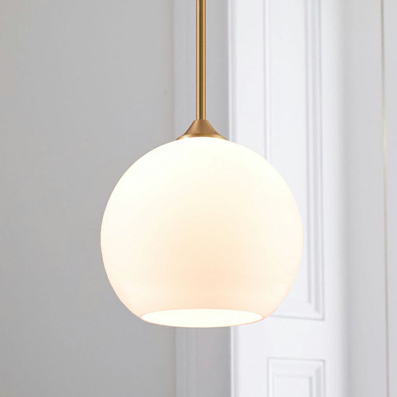White Glass Dome Pendulum Light Simplicity Single-Bulb Brass Finish Hanging Light