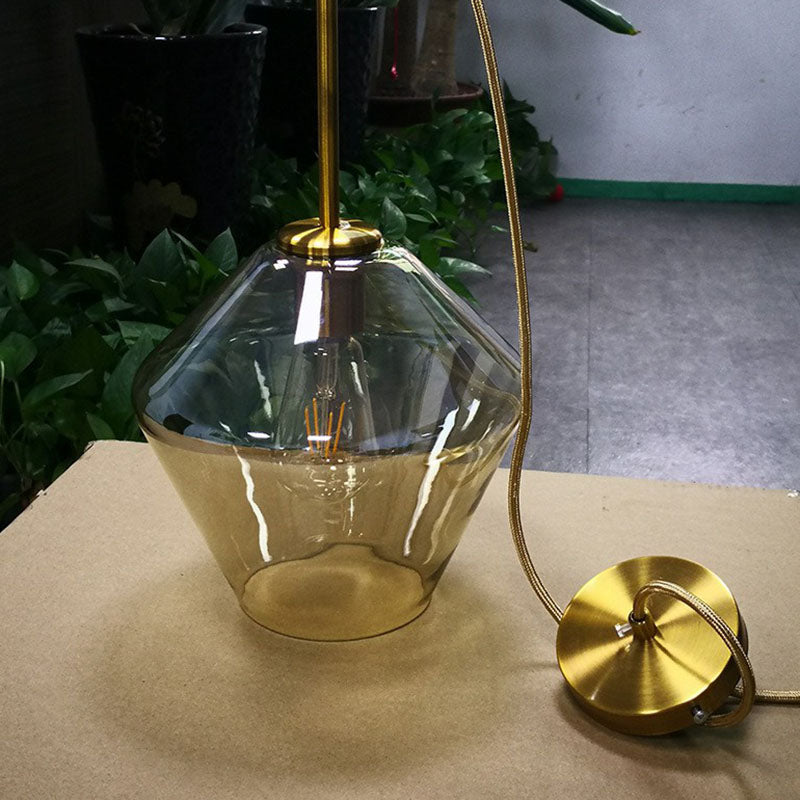 Gold Diamond Shaped Multi-Pendant Postmodern 3 Bulbs Blown Glass Hanging Ceiling Light
