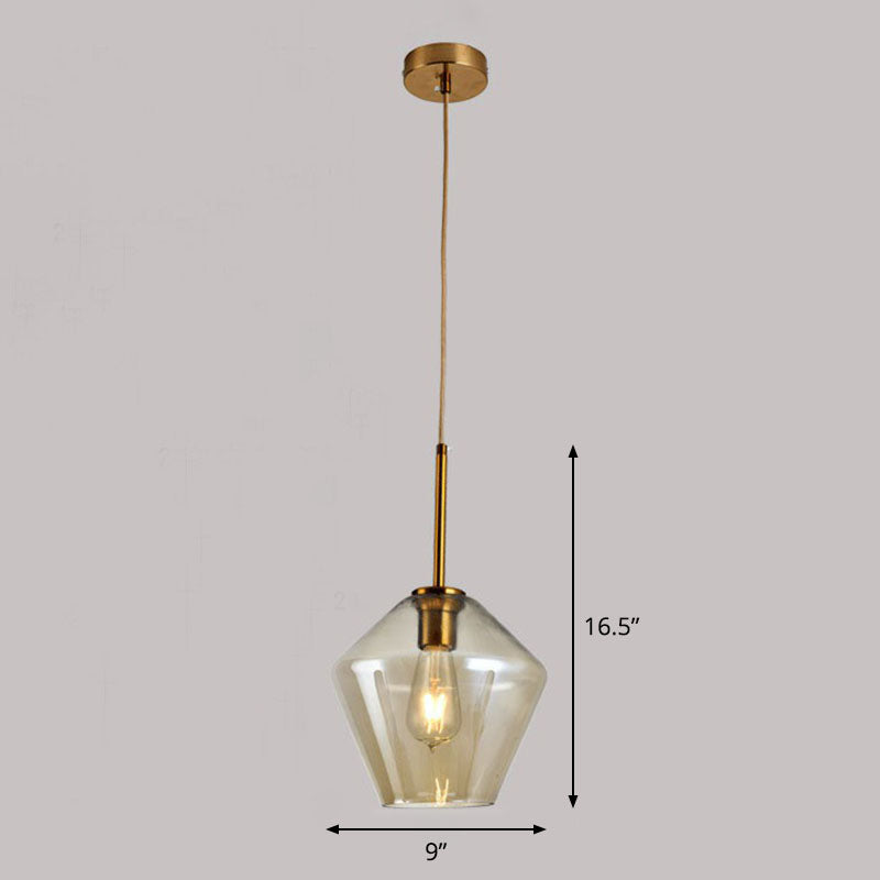 Gold Diamond Shaped Multi-Pendant Postmodern 3 Bulbs Blown Glass Hanging Ceiling Light