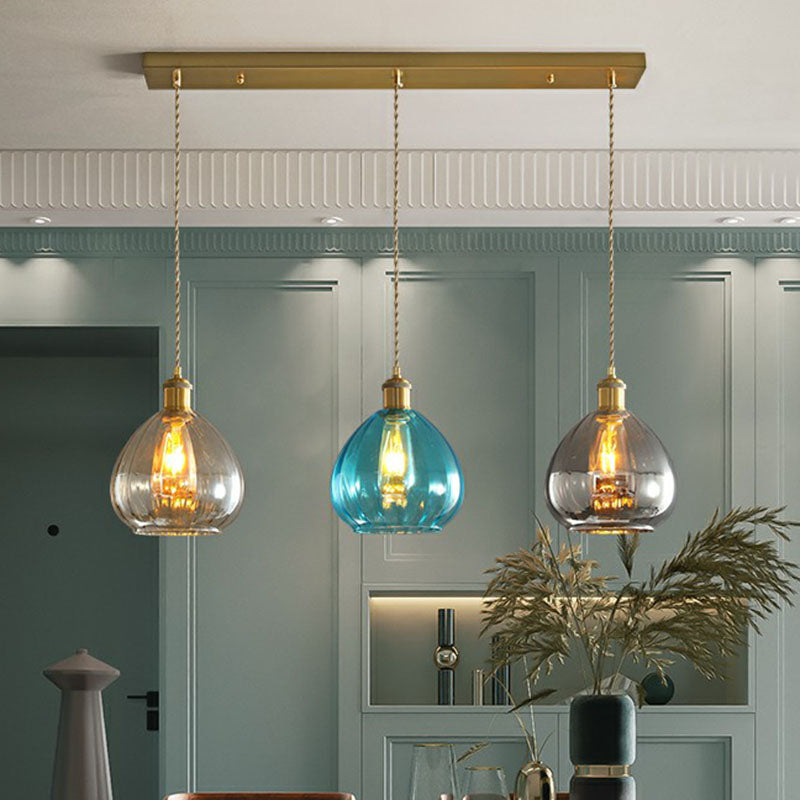 Traanvormige glazen cluster hanger postmoderne 3 lichten messing afwerking hangende lamp
